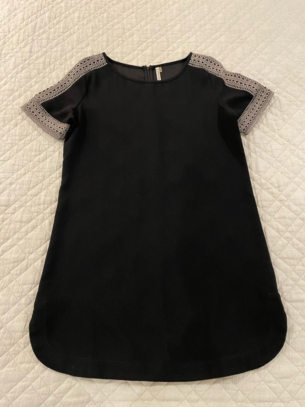 mittoshop Black Dress with Crochet-Trim Short Sleeves